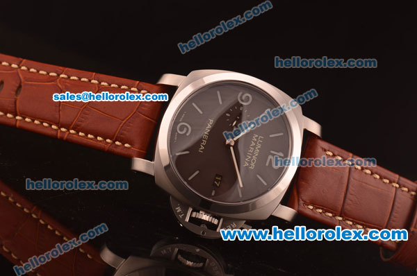 Panerai Luminor Marina PAM 351 Swiss Valjoux 7750 Automatic Titanium Case with Brown Dial and Brown Leather Strap-1:1 Original - Click Image to Close