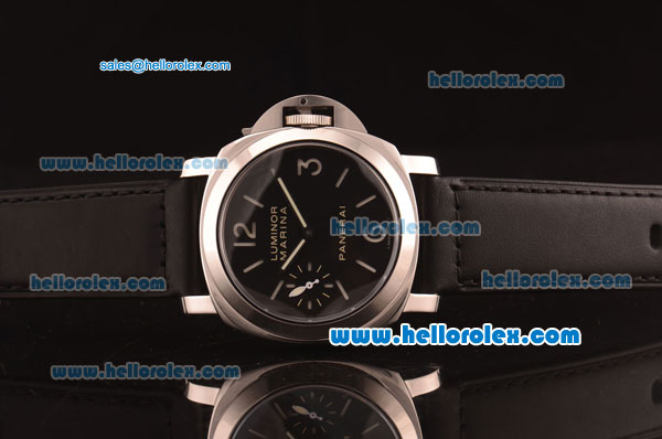 Panerai Luminor Marina PAM172 Swiss ETA 6497 Manual Winding Steel Case with Black Dial and Black Leather Strap - Click Image to Close