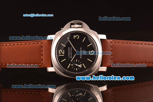 Panerai Luminor Marina Pam 318 Swiss ETA 6497 Manual Winding Steel Case with Black Dial and Brown Leather Strap - Click Image to Close