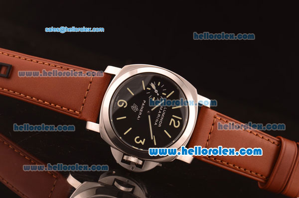 Panerai Luminor Marina Pam 318 Swiss ETA 6497 Manual Winding Steel Case with Black Dial and Brown Leather Strap - Click Image to Close