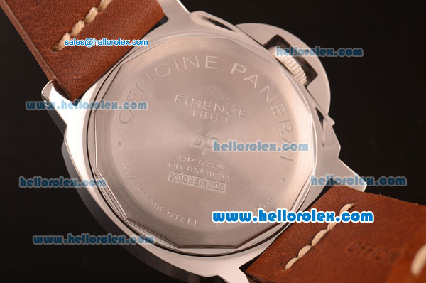 Panerai Luminor Base Pam 000 Swiss 6497 Manual Winding Steel Case with Black Dial and Brown Leather Strap - Click Image to Close