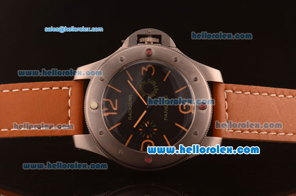 Panerai Radiomir Brevettato Swiss ETA 6497 Manual Winding Titanium Case with Black Dial and Orange Leather Strap-1:1 Original - Click Image to Close