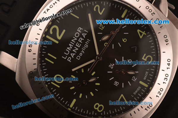 Panerai Chrono Pam 224 Luminor Daylight Automatic Steel Case with Black Dial and Black Rubber Strap-7750 Coating - Click Image to Close