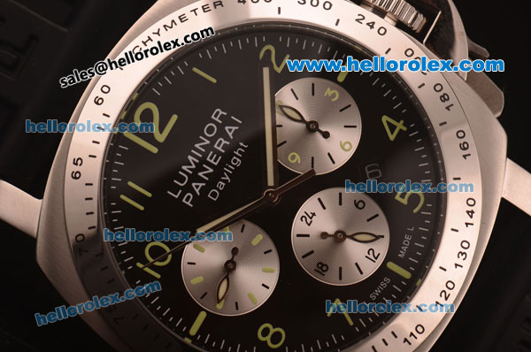 Panerai Chrono Pam 196 Luminor Daylight Automatic Steel Case with Silver Subdials and Black Rubber Strap-7750 Coating - Click Image to Close