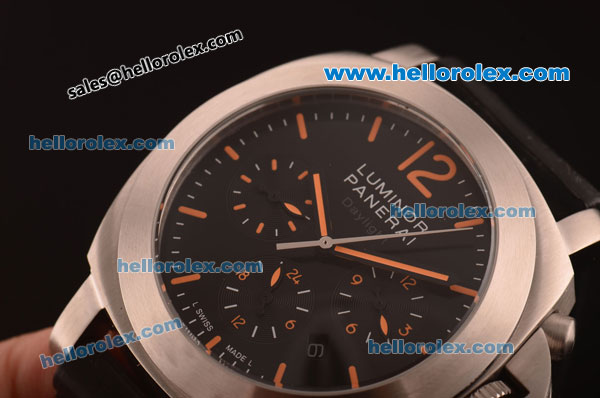 Panerai Chrono Pam 224 Luminor Daylight Automatic Steel Case with Black Dial and Orange Markers-7750 Coating - Click Image to Close