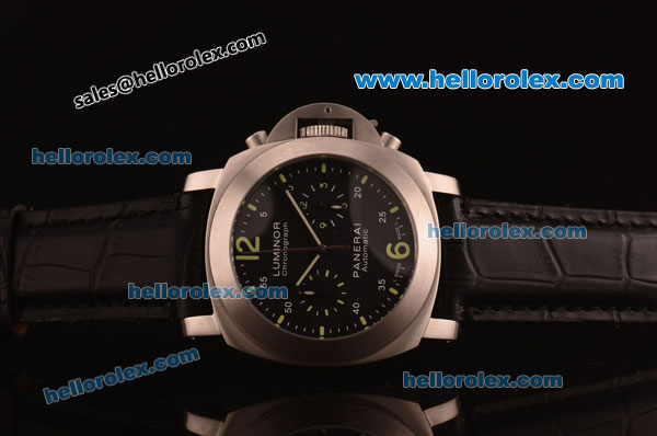 Panerai Chrono Luminor PAM 253 Automatic Steel Case with Black Dial and Black Leather Strap-7750 Coating - Click Image to Close