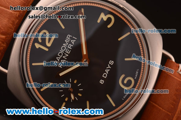 Panerai Radiomir Asia 6497 Manual Winding Steel Case with Black Dial and Brown Leather Strap - Click Image to Close