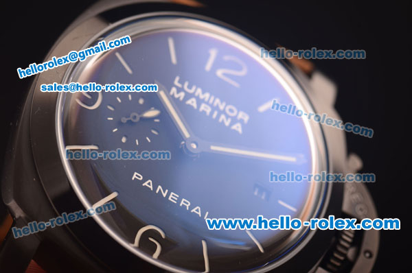 Panerai Luminor Marina PAM 386 Automatic PVD Case with Black Dial and Brown Leather Strap - 7750 Coating - Click Image to Close