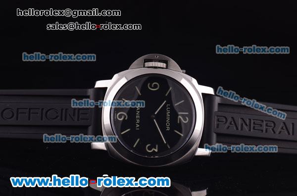 Panerai Luminor Base Pam 219 Asia 6497 Manual Winding Steel Case with Black Dial and Black Rubber Strap - Click Image to Close