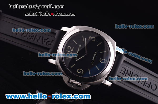Panerai Luminor Base Pam 219 Asia 6497 Manual Winding Steel Case with Black Dial and Black Rubber Strap - Click Image to Close