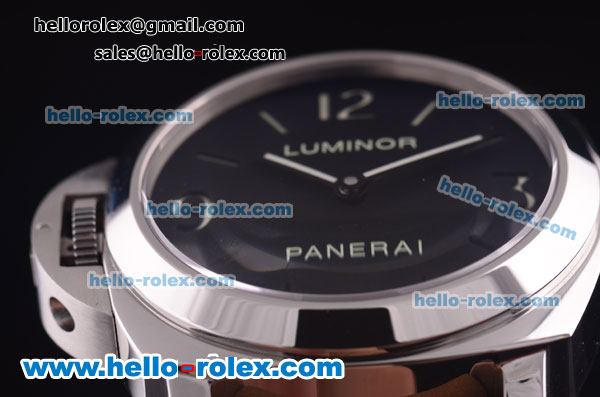 Panerai Luminor Base Pam 219 Asia 6497 Manual Winding Steel Case with Black Dial and Brwon Leather Strap - Click Image to Close