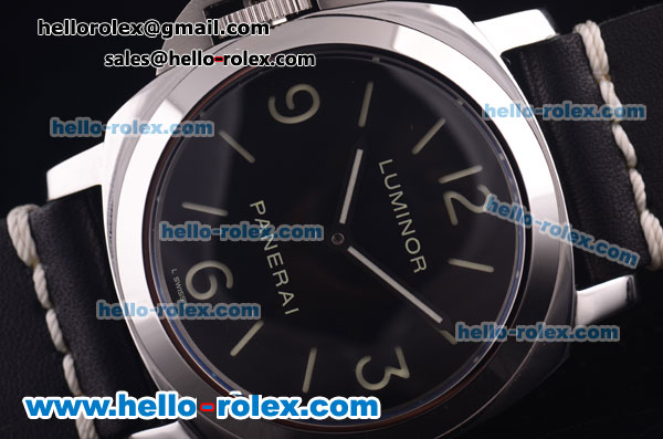Panerai Luminor Base Pam 219 Asia 6497 Manual Winding Steel Case with Black Dial and Black Leather Strap - Click Image to Close