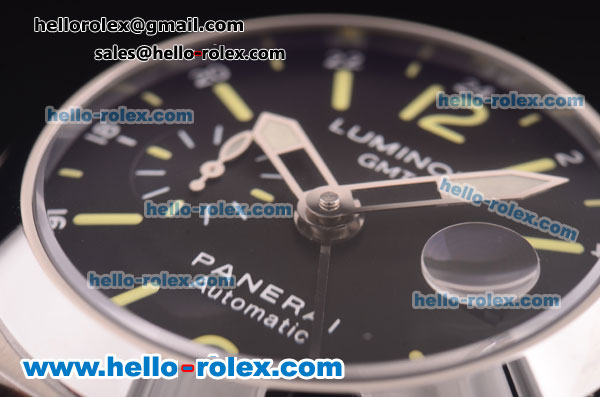 Panerai Luminor GMT PAM 244 Swiss Valjoux 7750 Automatic Steel Case with Black Dial and Black Rubber Strap-1:1 Original - Click Image to Close