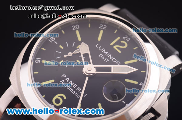 Panerai Luminor GMT PAM 244 Swiss Valjoux 7750 Automatic Steel Case with Black Dial and Black Rubber Strap-1:1 Original - Click Image to Close