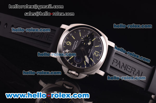 Panerai Luminor GMT PAM 244 Swiss Valjoux 7750 Automatic Steel Case with Black Dial and Black Rubber Strap-1:1 Original - Click Image to Close