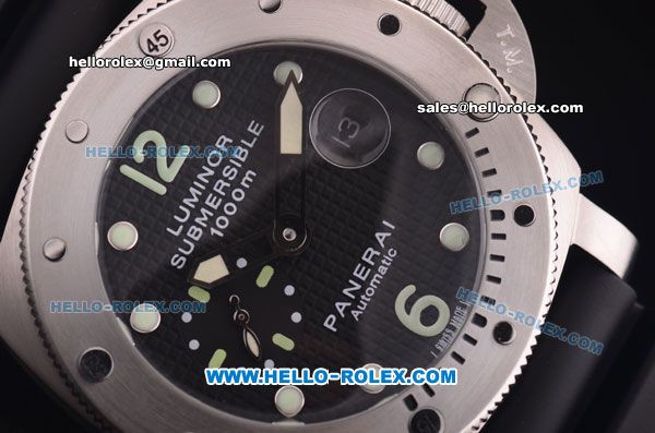 Panerai Pam 087 Luminor Submersible 1000m Automatic Steel Case with Black Chequered Dial and Black Rubber Strap - 7750 Coating - Click Image to Close