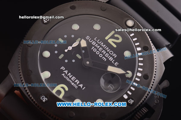 Panerai Luminor Submersible 1000m PAM305 Automatic Black PVD Case with Black Dial and Black Rubber Strap - 7750 Coating - Click Image to Close