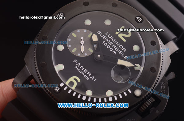 Panerai Pam 199 Luminor Submersible 1000m Automatic 7750-Coated Black PVD Case with Black Dial and Black Rubber Strap - Click Image to Close