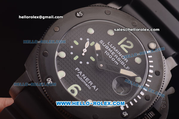 Panerai Luminor Submersible 1000m Automatic 7750-Coated Black PVD Case with Black Chequered Dial and Black Rubber Strap - Click Image to Close