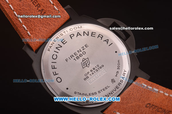 Panerai PAM 360 Luminor Base Logo Swiss ETA 6497 Manual Winding Black DLC Case with Black Dial and Orange Leather Strap-1：1 Original - Click Image to Close