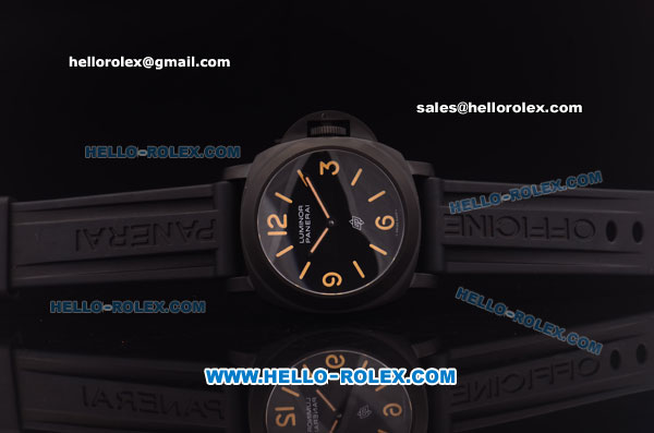 Panerai PAM 360 Luminor Base Logo Swiss ETA 6497 Manual Winding Black DLC Case with Black Dial and Black Rubber Strap-1:1 Original - Click Image to Close