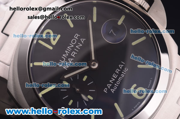 Panerai Luminor Marina Pam 050 Swiss Valjoux 7750 Automatic Full Steel with Black Dial and Luminous Markers - Click Image to Close