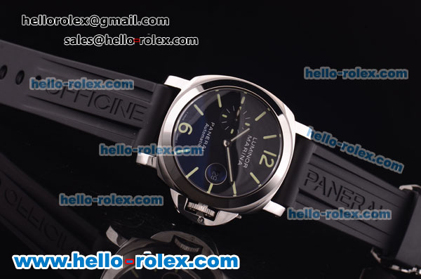 Panerai Luminor Marina Pam 104 Swiss Valjoux 7750 Automatic Steel Case with Black Dial and Black Rubber Strap-Luminous Markers - Click Image to Close