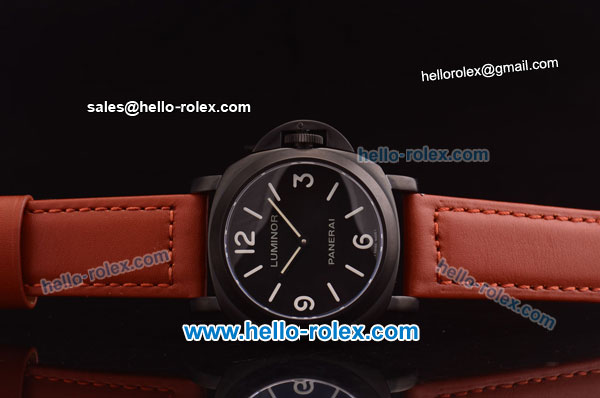 Panerai Luminor Base Pam 009 Asia 6497 Manual Winding PVD Case with Black Dial and Brown Leather Strap - Click Image to Close