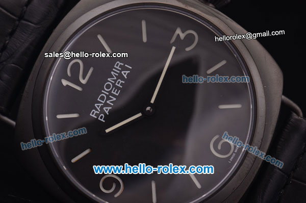 Panerai Radiomir Pam 232 Asia 6497 Manual Winding PVD Case with Black Dial and Black Leather Strap - Click Image to Close
