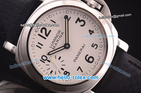 Panerai Luminor Marina Pam 177 Asia 6497 Manual Winding Steel Case with White Dial and Black Leather Strap - Click Image to Close