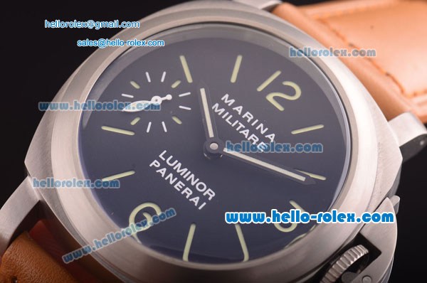Panerai Luminor Marina Pam 172 Asia 6497 Manual Winding Titanium Case with Black Dial and Brown Leather Strap - Click Image to Close