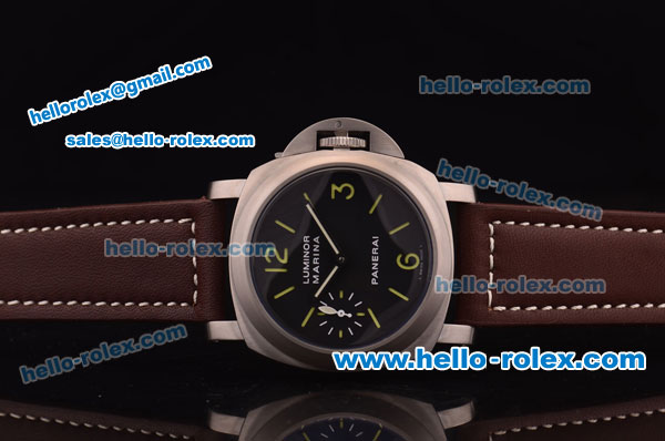 Panerai Luminor Marina Pam 172 Asia 6497 Manual Winding Titanium Case with Black Dial and Brown Leather Strap - Click Image to Close