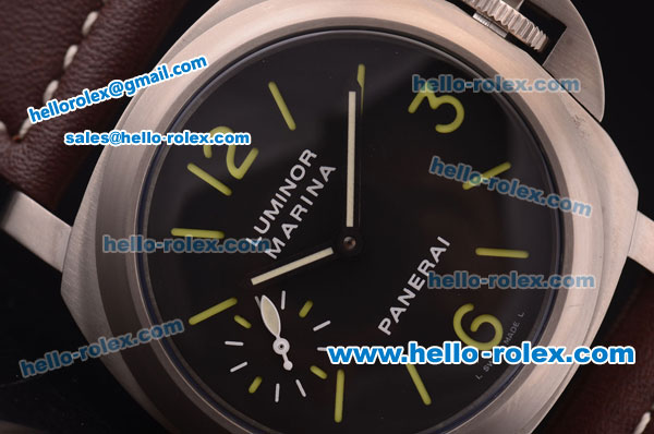 Panerai Luminor Marina Pam 172 Asia 6497 Manual Winding Titanium Case with Black Dial and Brown Leather Strap - Click Image to Close