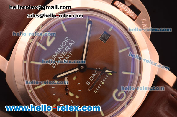 Panerai 1950 8 Days PAM289 Automatic Rose Gold Case with Brown Dial and Brown Rubber Strap - Click Image to Close