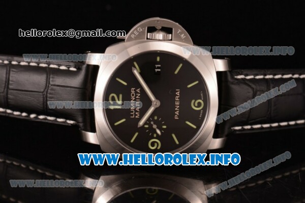 Panerai Luminor Marina 1950 3 Days PAM 392 Clone P.9000 Automatic Steel Case with Black Dial and Black Leather Strap (KW) - Click Image to Close