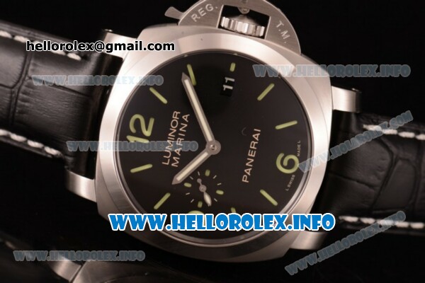 Panerai Luminor Marina 1950 3 Days PAM 392 Clone P.9000 Automatic Steel Case with Black Dial and Black Leather Strap (KW) - Click Image to Close
