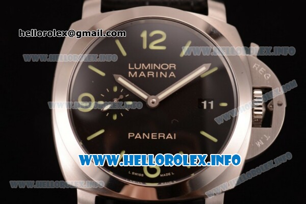 Panerai Luminor Marina 1950 3 Days PAM 392 Clone P.9000 Automatic Steel Case with Black Dial and Black Leather Strap (KW) - Click Image to Close