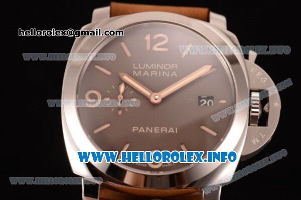 Panerai Luminor Marina 1950 3 Days PAM 353 Clone P.9000 Automatic Steel Case with Brown Dial and Brown Leather Strap (KW) - Click Image to Close