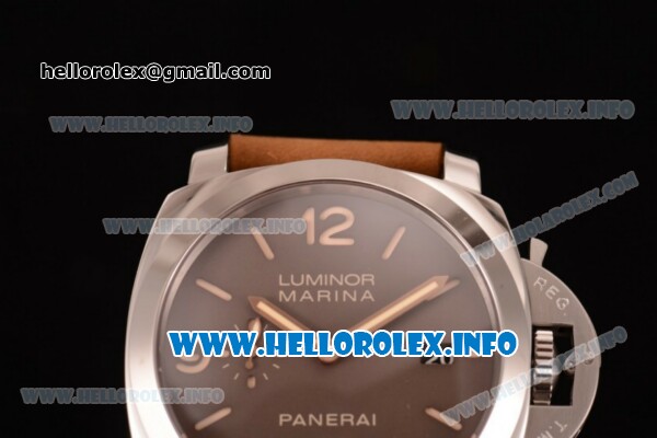 Panerai Luminor Marina 1950 3 Days PAM 353 Clone P.9000 Automatic Steel Case with Brown Dial and Brown Leather Strap (KW) - Click Image to Close