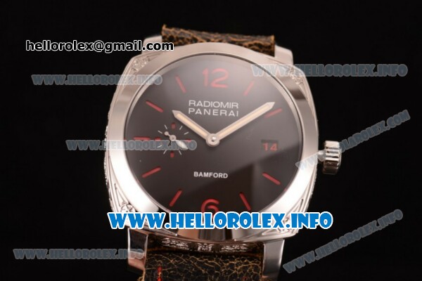 Panerai Radiomir 1940 3 Days Bamford PAM 514 Clone P.9000 Automatic Steel Case with Black Dial and Brown Leather Strap (KW) - Click Image to Close