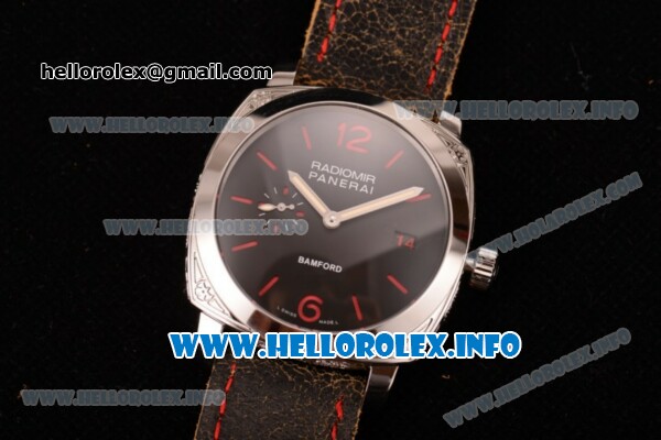Panerai Radiomir 1940 3 Days Bamford PAM 514 Clone P.9000 Automatic Steel Case with Black Dial and Brown Leather Strap (KW) - Click Image to Close