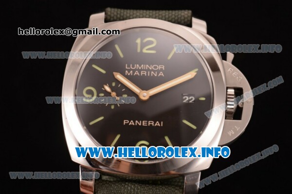 Panerai Luminor Marina 1950 3 Days PAM 392 Clone P.9000 Automatic Steel Case with Black Dial and Army Nylon Strap (KW) - Click Image to Close