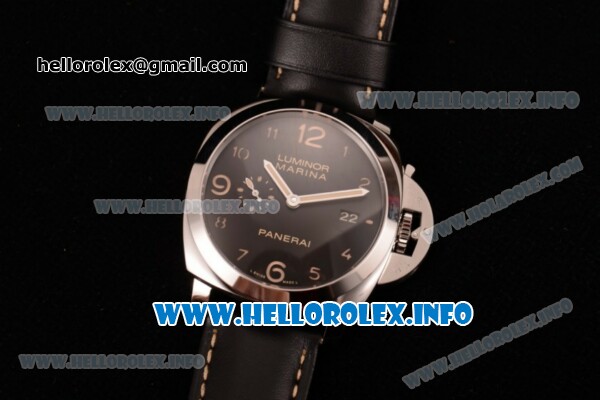Panerai Luminor Marina 1950 3 Days PAM 359 Clone P.9000 Automatic Steel Case with Black Dial and Black Leather Strap (SF) - Click Image to Close