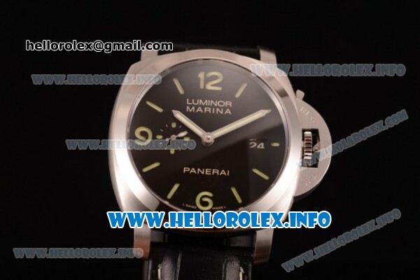 Panerai Luminor Marina 1950 3 Days PAM 392 Clone P.9000 Automatic Steel Case with Black Dial and Black Leather Strap (SF) - Click Image to Close