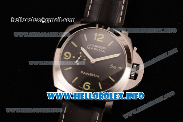 Panerai Luminor Marina 1950 3 Days PAM 392 Clone P.9000 Automatic Steel Case with Black Dial and Black Leather Strap (SF) - Click Image to Close