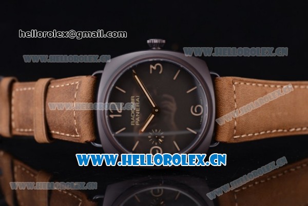 Panerai Radiomir Composite Automatic Clone P.3000 Automatic PVD Case with Black Dial and Brown Leather Strap (ZF) - Click Image to Close