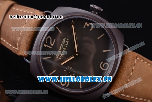 Panerai Radiomir Composite Automatic Clone P.3000 Automatic PVD Case with Black Dial and Brown Leather Strap (ZF) - Click Image to Close