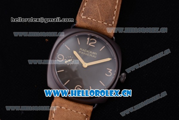 Panerai Radiomir Composite Automatic Clone P.3000 Automatic PVD Case with Black Dial and Brown Leather Strap (ZF) - Click Image to Close