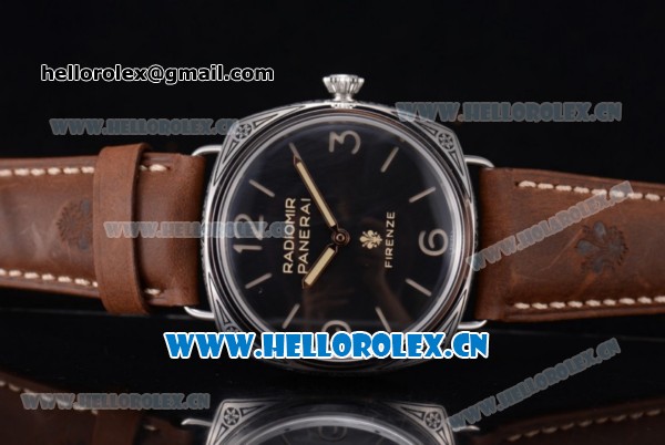 Panerai Radiomir Firenze 3 Days Clone P.3000 Automatic Steel Case with Black Dial and Brown Leather Strap (ZF) - Click Image to Close