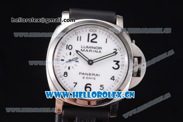 Panerai Luminor Marina 8 Days Acciaio PAM00563 Clone P.5000 Manual Winding Steel Case with White Dial Stick/Arabic Number Markers and Black Rubber Strap - Click Image to Close